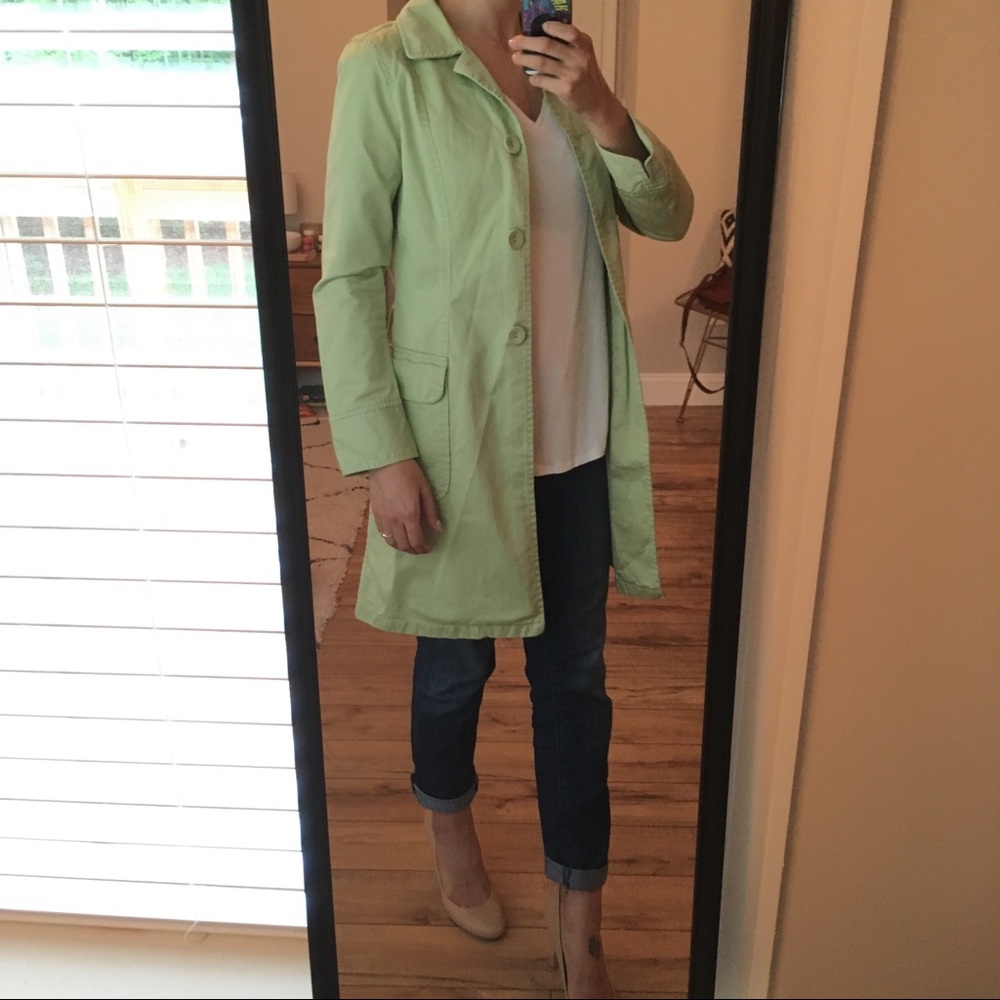 Halogen 100% Cotton Light GreenVintage Trench Coat